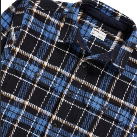 NWOT frank. by Frank And Oak Men's Flannel Shacket | Navy - Picture 4 of 10